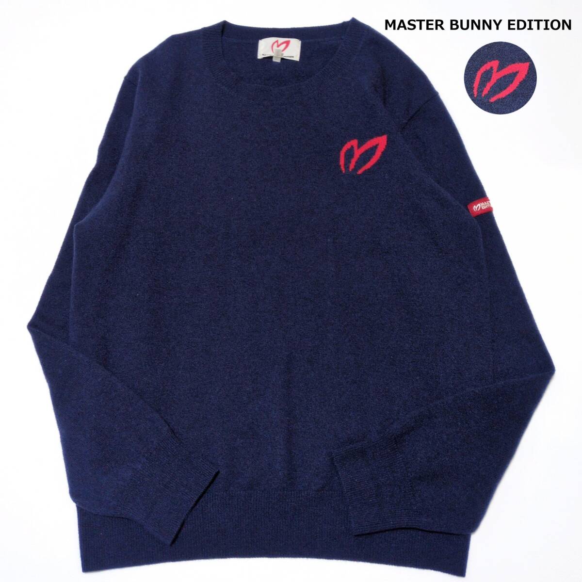 メンズXL カシミヤ100% MASTER BUNNY EDITION マスターバニー クルーネックセーター ネイビー 紺 ニット ゴルフ ウェア_画像1