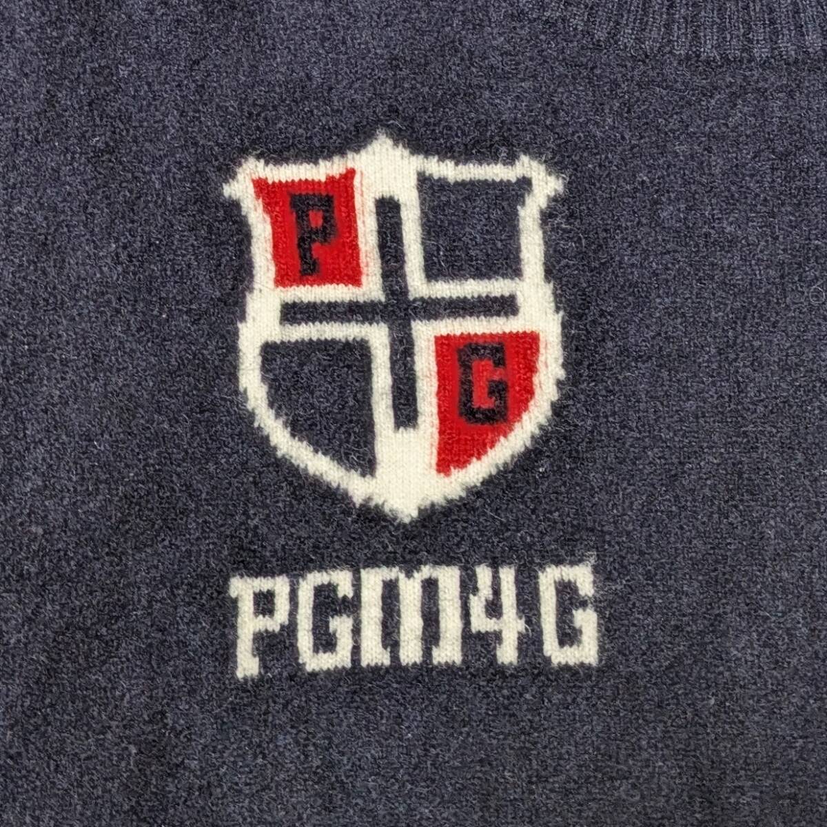 PEARLY GATES パーリーゲイツ カシミヤ混 ウール クルーネックセーター ロゴ ニット ネイビー 紺 Mサイズ メンズ ゴルフ ウェア_画像3