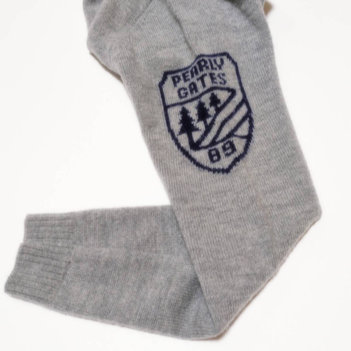 メンズＬ PEARLY GATES パーリーゲイツ アルパカ混 ウール クルーネックセーター 袖大きなロゴ ニット グレー ゴルフ ウェア_画像4