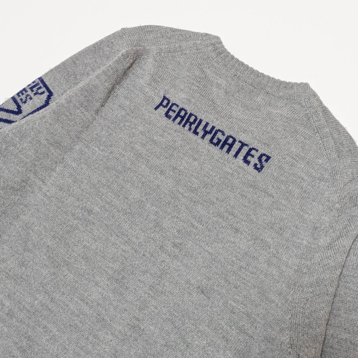 メンズＬ PEARLY GATES パーリーゲイツ アルパカ混 ウール クルーネックセーター 袖大きなロゴ ニット グレー ゴルフ ウェア_画像6