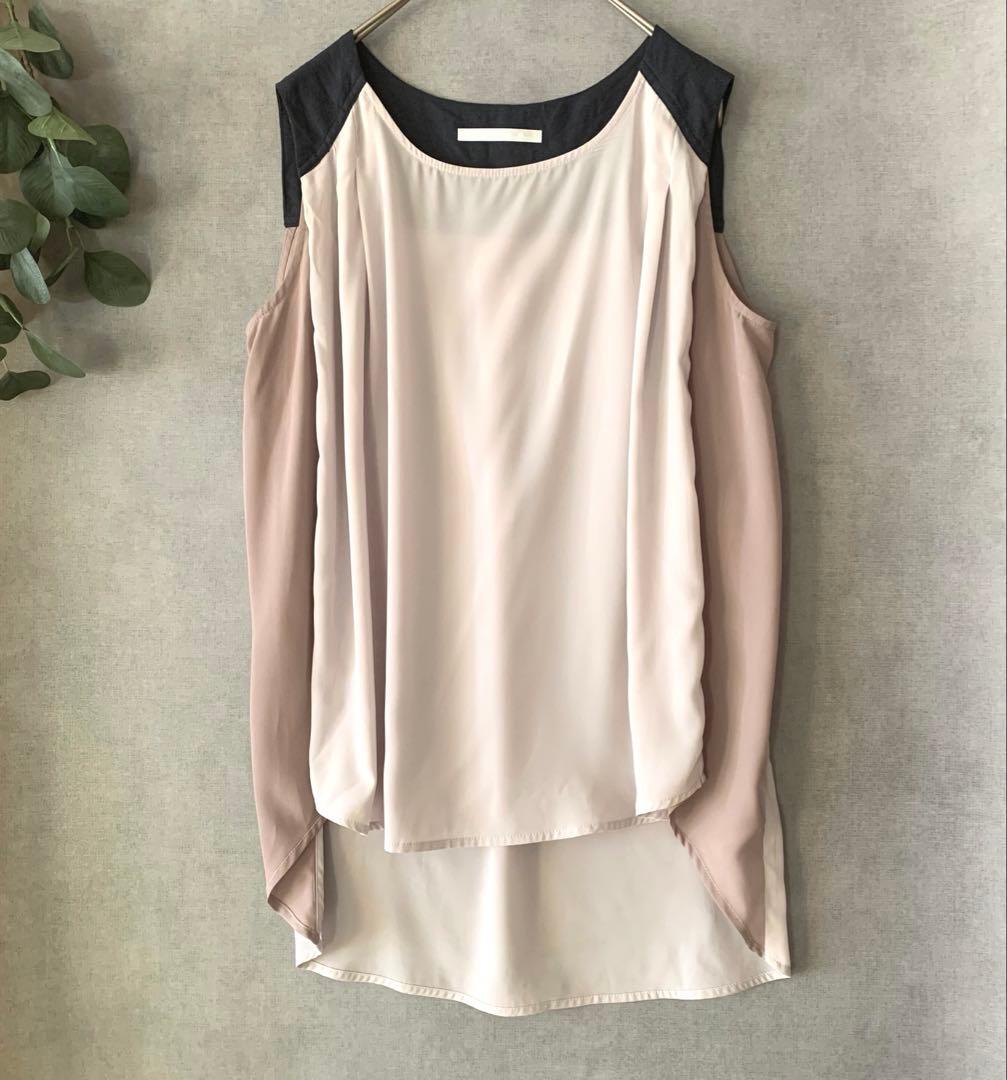 URBAN RESEARCH 異素材バイカラーノースリーブトップスゆったり透け感_画像2