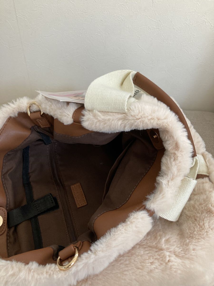 未使用 MUMU&Co トートバッグ ショルダー付き もこもこバッグ ベージュ ブランド_画像7
