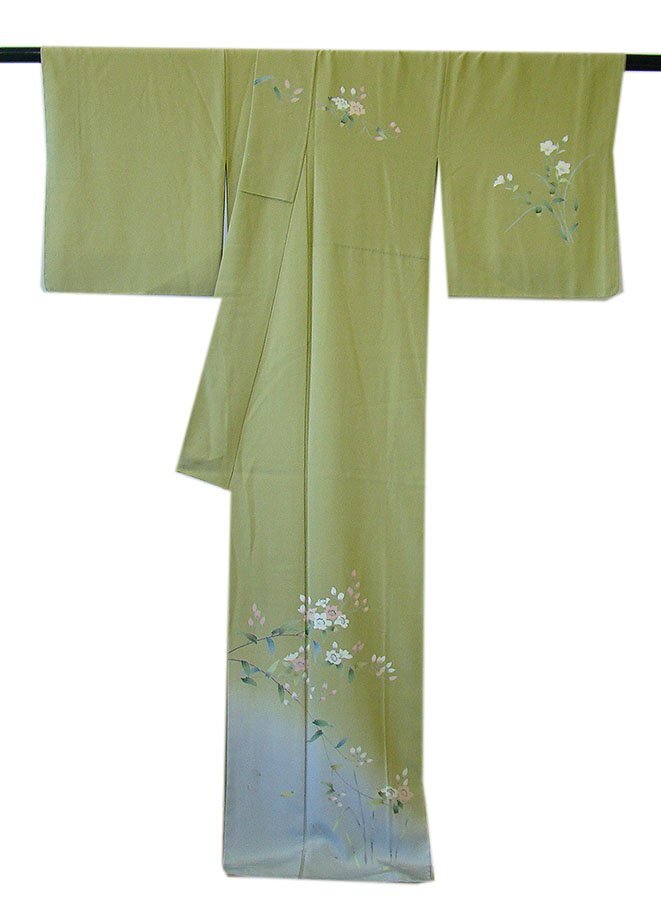 時代屋 裄70.1cm ロング寸 作家物 極上縮緬地 本加工染 附下 訪問着 正絹 未使用 仕付糸付 袷 共八掛 160cm~166cm HH1565-A_画像8