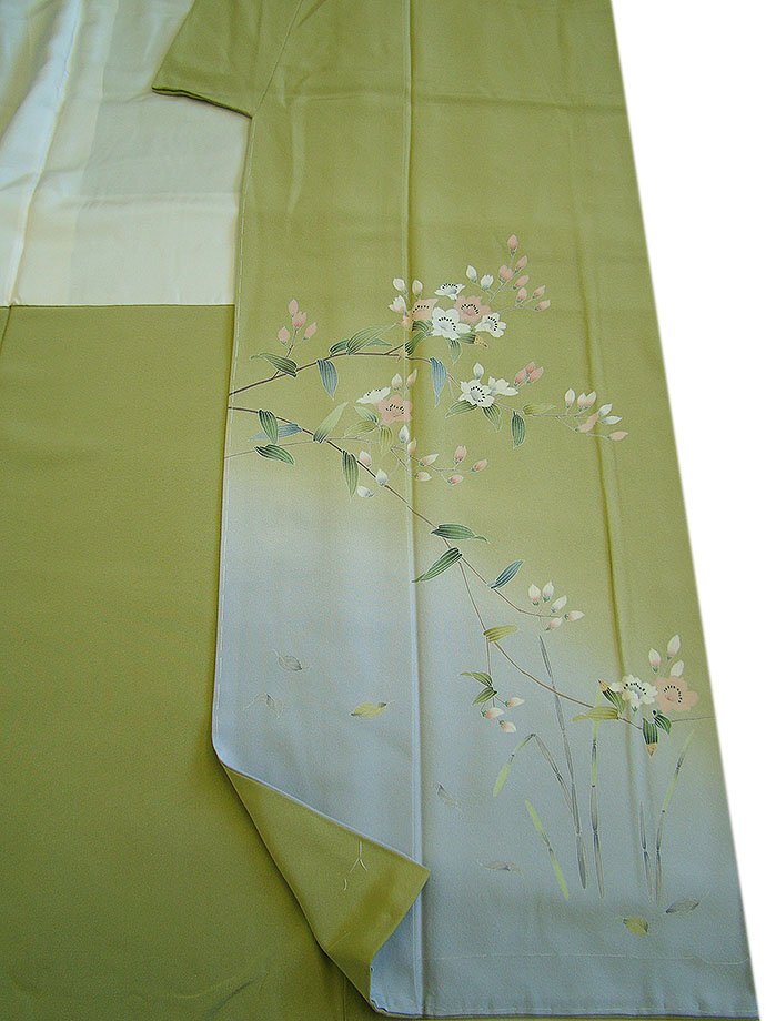 時代屋 裄70.1cm ロング寸 作家物 極上縮緬地 本加工染 附下 訪問着 正絹 未使用 仕付糸付 袷 共八掛 160cm~166cm HH1565-A_画像6
