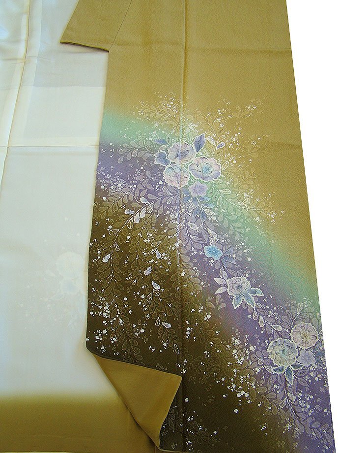 時代屋 裄69.4cm 縮緬地 匠に技 辻が花 附下げ 訪問着 正絹 仕立上り 袷 155cm~161cm HH2122_画像5