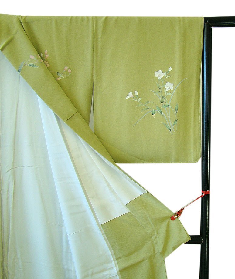 時代屋 裄70.1cm ロング寸 作家物 極上縮緬地 本加工染 附下 訪問着 正絹 未使用 仕付糸付 袷 共八掛 160cm~166cm HH1565-A_画像7