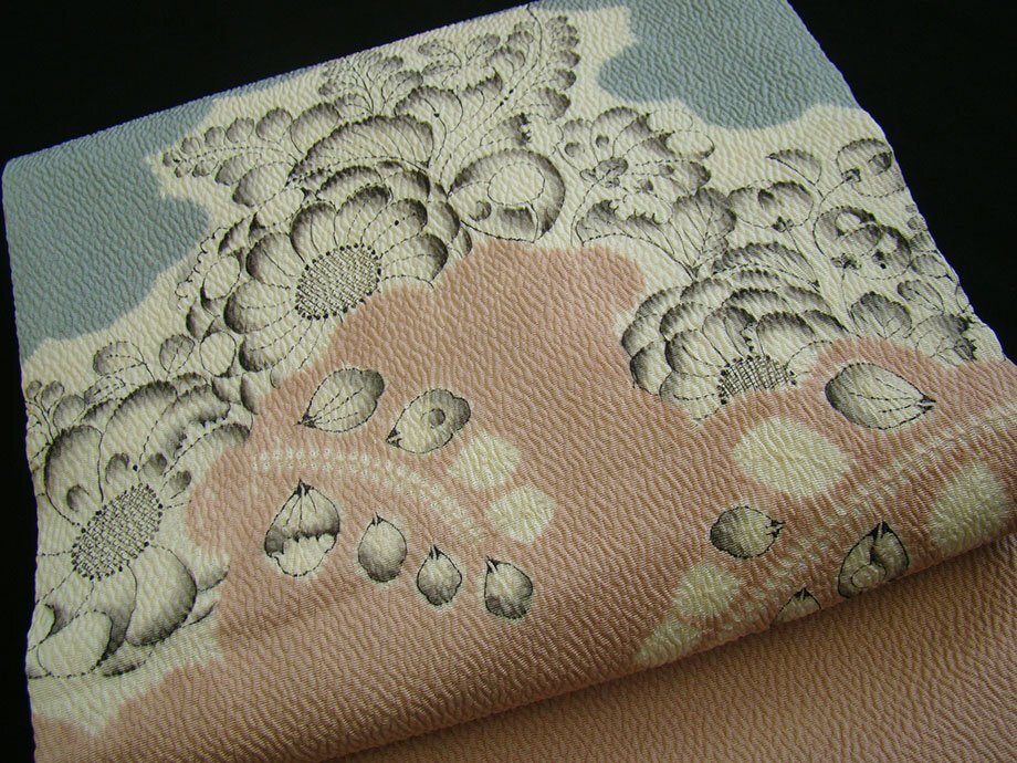 時代屋 美品 大脇一心 縮緬地 辻が花 なごや帯 正絹 未使用 Ns1686_画像5