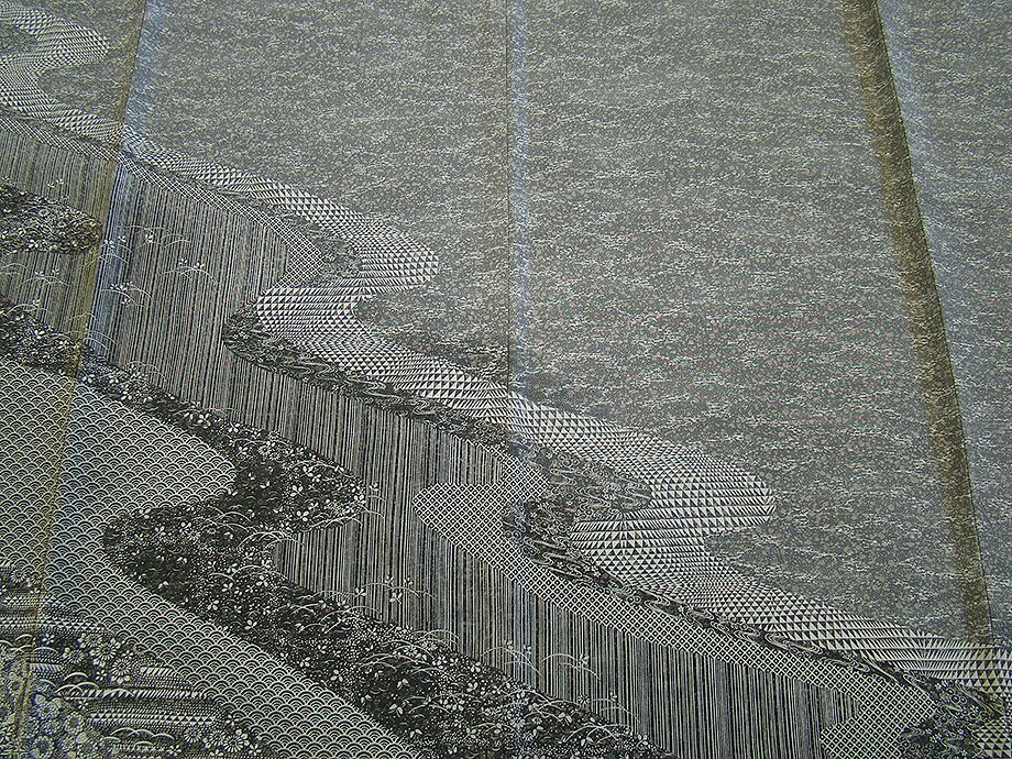 時代屋 裄69cm ロング寸 極上一越地 寄せ柄 附下げ 訪問着 正絹 未使用 仕付糸付 袷 160cm~168cm HH2113_画像3