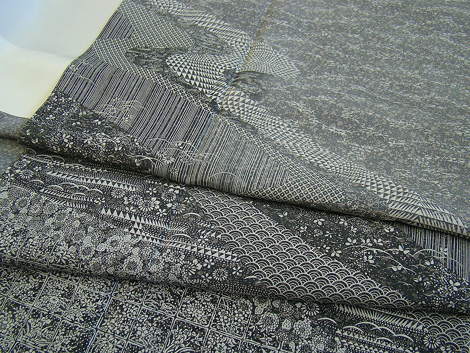 時代屋 裄69cm ロング寸 極上一越地 寄せ柄 附下げ 訪問着 正絹 未使用 仕付糸付 袷 160cm~168cm HH2113_画像2