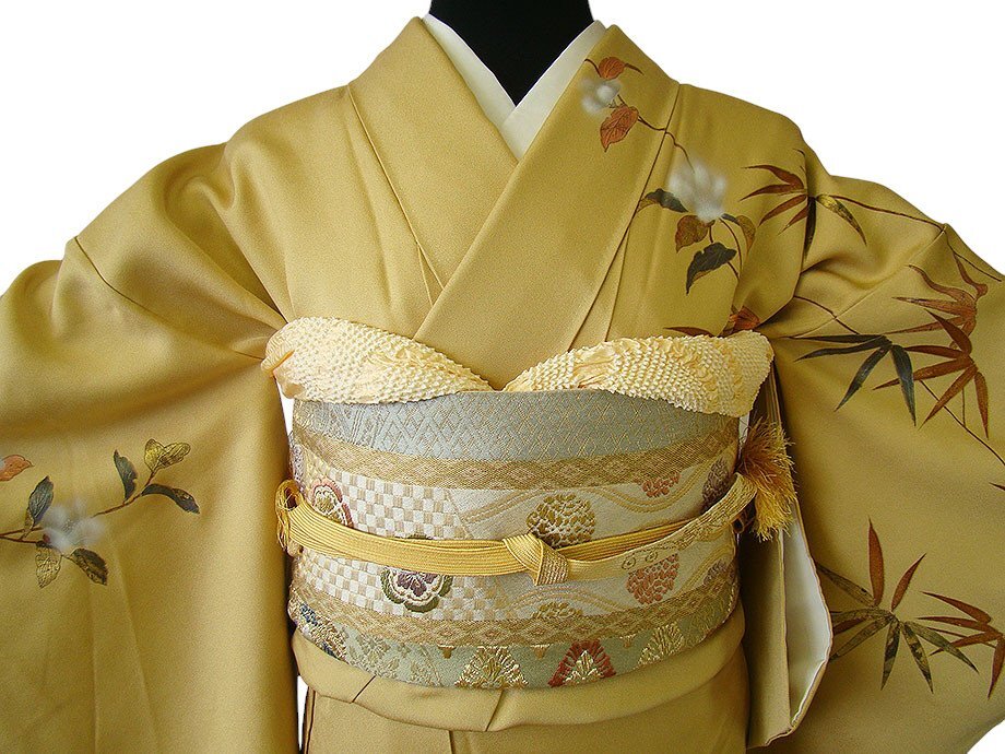 時代屋 裄63.6cm 極上一越地 附下げ 訪問着 西陣織 袋帯 帯〆 帯揚げ 4点 セット 正絹 仕立上り 袷 148cm~154cm HH2109_画像6