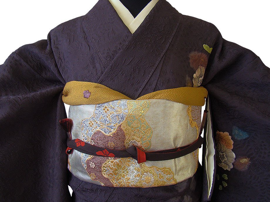 時代屋 裄63.6cm 極上縮緬地 辻が花 附下げ 訪問着 西陣織 袋帯 帯揚げ 帯〆 5点 セット 正絹 仕立上り 袷 148cm~154cm HH2116_画像5