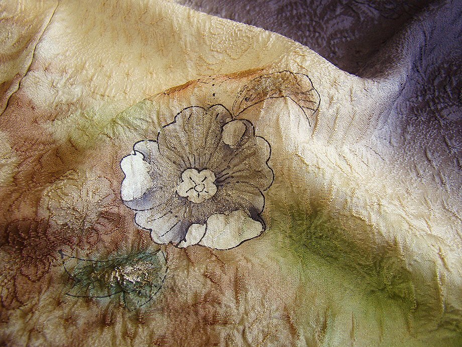 時代屋 裄63.6cm 極上縮緬地 辻が花 附下げ 訪問着 西陣織 袋帯 帯揚げ 帯〆 5点 セット 正絹 仕立上り 袷 148cm~154cm HH2116_画像3