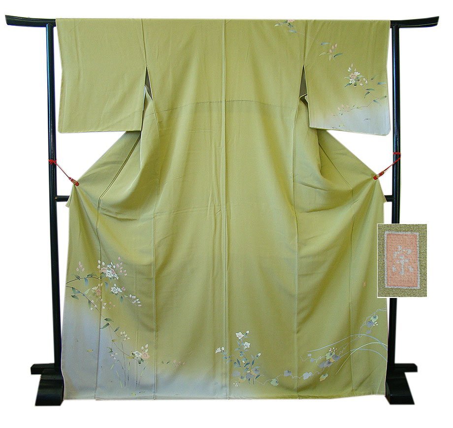 時代屋 裄70.1cm ロング寸 作家物 極上縮緬地 本加工染 附下 訪問着 正絹 未使用 仕付糸付 袷 共八掛 160cm~166cm HH1565-A_画像1