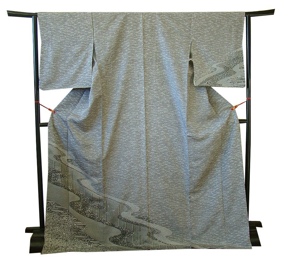 時代屋 裄69cm ロング寸 極上一越地 寄せ柄 附下げ 訪問着 正絹 未使用 仕付糸付 袷 160cm~168cm HH2113_画像1