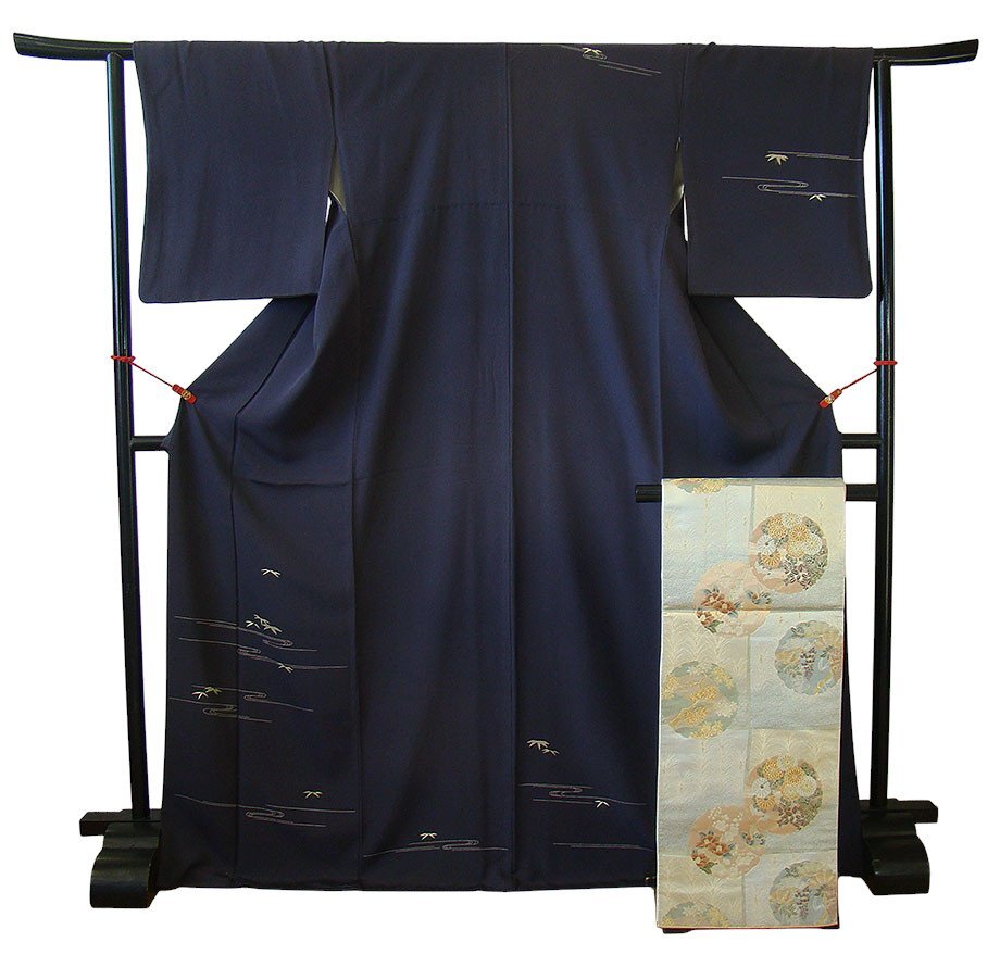 時代屋 裄70.1ｃｍ ロング寸 極上縮緬地 附下げ 訪問着 西陣織 袋帯 帯〆 帯揚げ 4点 セット 正絹 仕立上り 袷 160ｃｍ～166ｃｍ HH2093_画像4