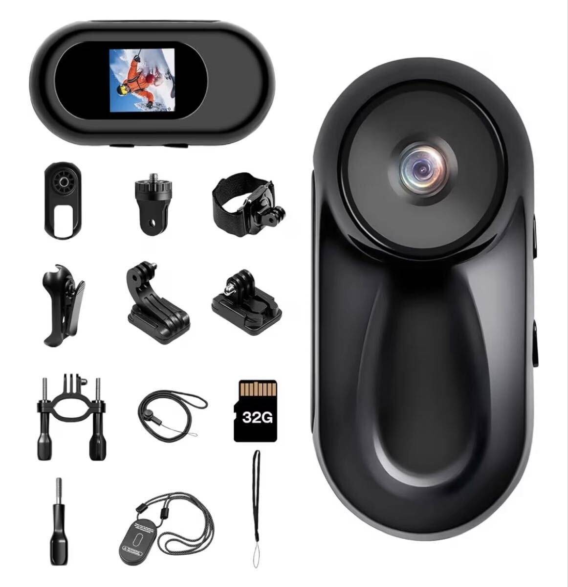 新品 アクションカメラ 小型 ウェアラブル ビデオ 32GBカード付属 1080P 広角 軽量 Vlog 旅行 アウトドア ペット バイク 旅行 スポーツ_画像1