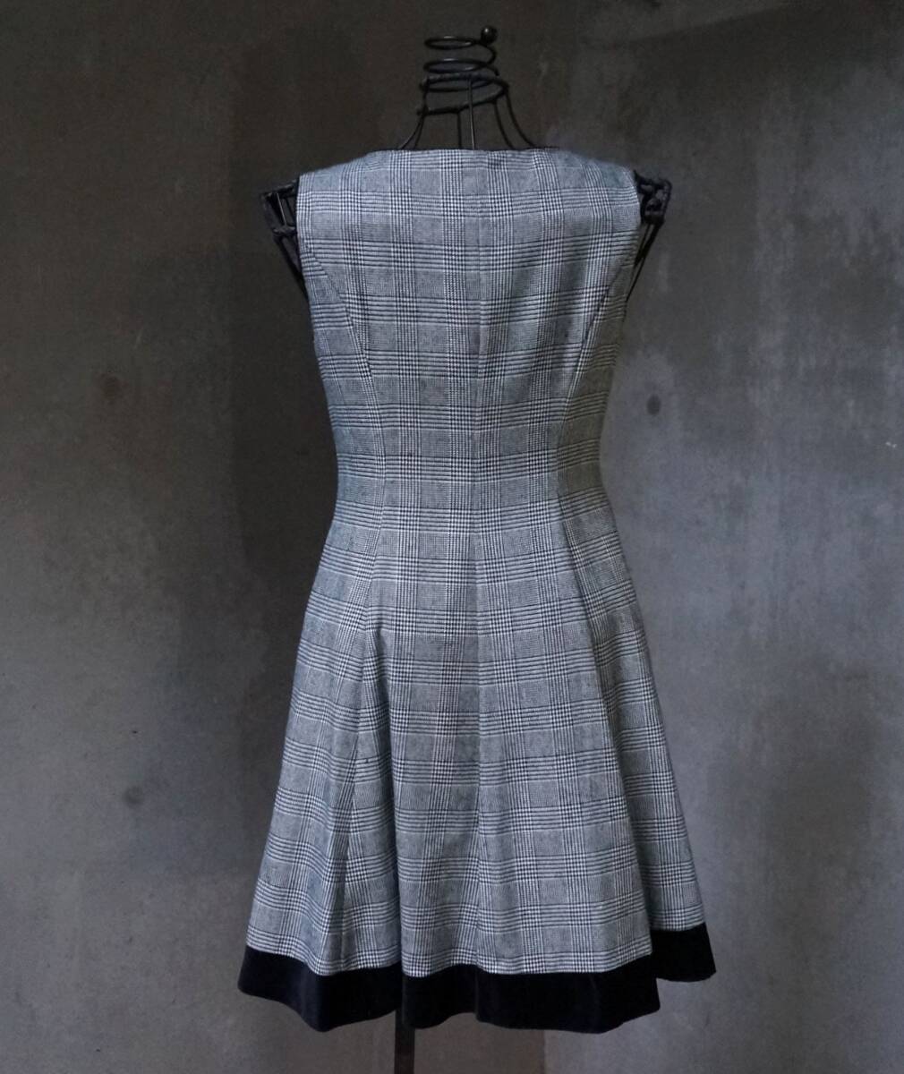 レストローズ L'EST ROSE グレンチェック & 黒 ブラックベロア ノースリーブ ワンピース ジャンパースカート M_画像2