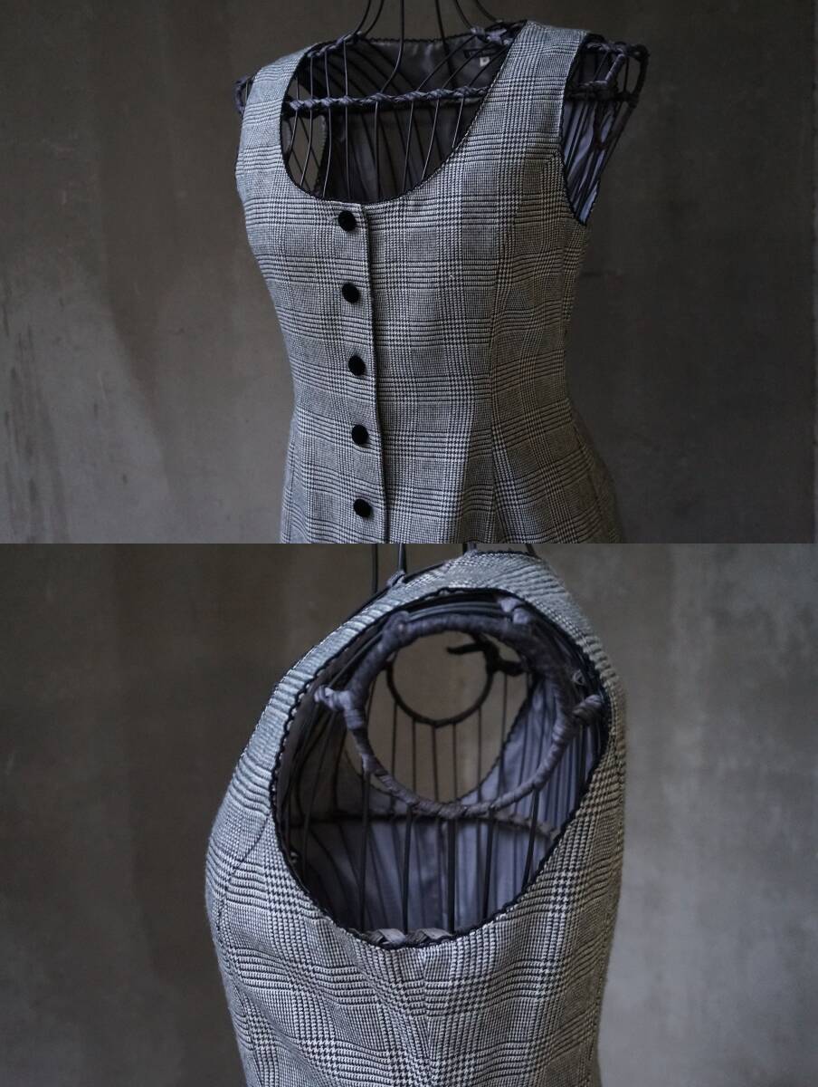 レストローズ L'EST ROSE グレンチェック & 黒 ブラックベロア ノースリーブ ワンピース ジャンパースカート M_画像5