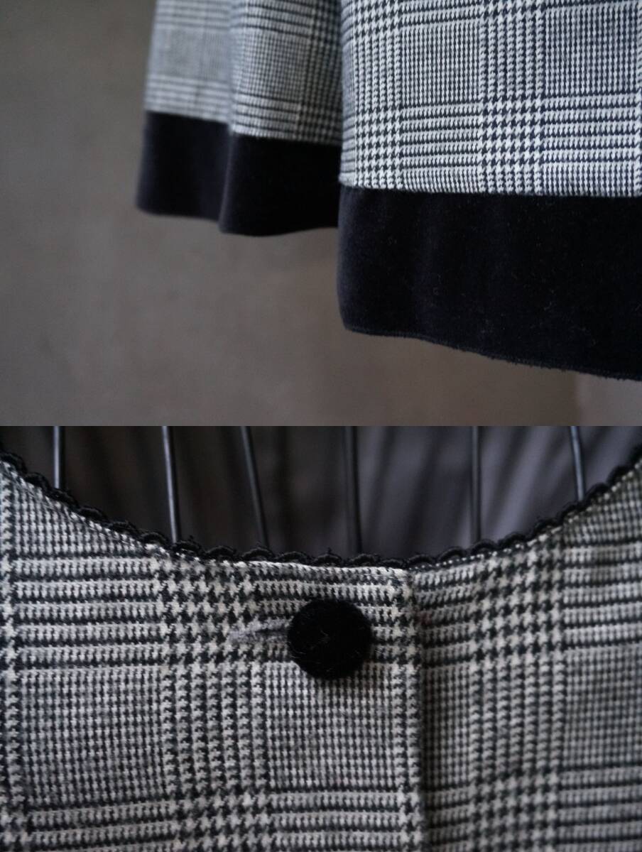 レストローズ L'EST ROSE グレンチェック & 黒 ブラックベロア ノースリーブ ワンピース ジャンパースカート M_画像6