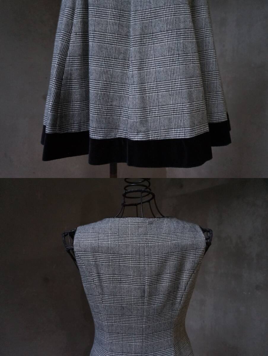 レストローズ L'EST ROSE グレンチェック & 黒 ブラックベロア ノースリーブ ワンピース ジャンパースカート M_画像7