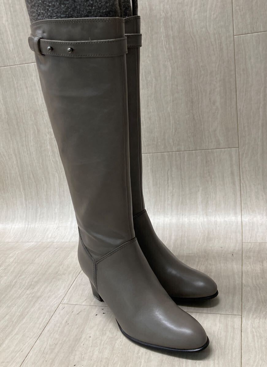 M318 FN-250822-122 INDIVI インディヴィ ロングブーツレザーブーツ サイドジップ ピンヒール グレー レディース 23.5cm_画像1