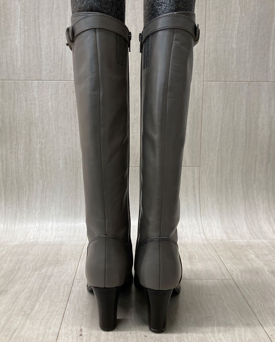 M318 FN-250822-122 INDIVI インディヴィ ロングブーツレザーブーツ サイドジップ ピンヒール グレー レディース 23.5cm_画像4