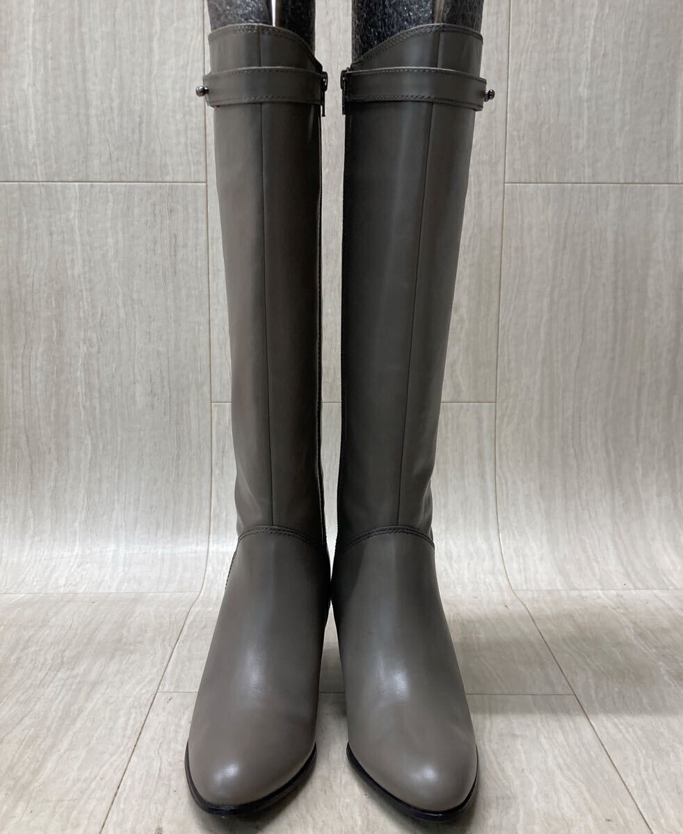 M318 FN-250822-122 INDIVI インディヴィ ロングブーツレザーブーツ サイドジップ ピンヒール グレー レディース 23.5cm_画像3