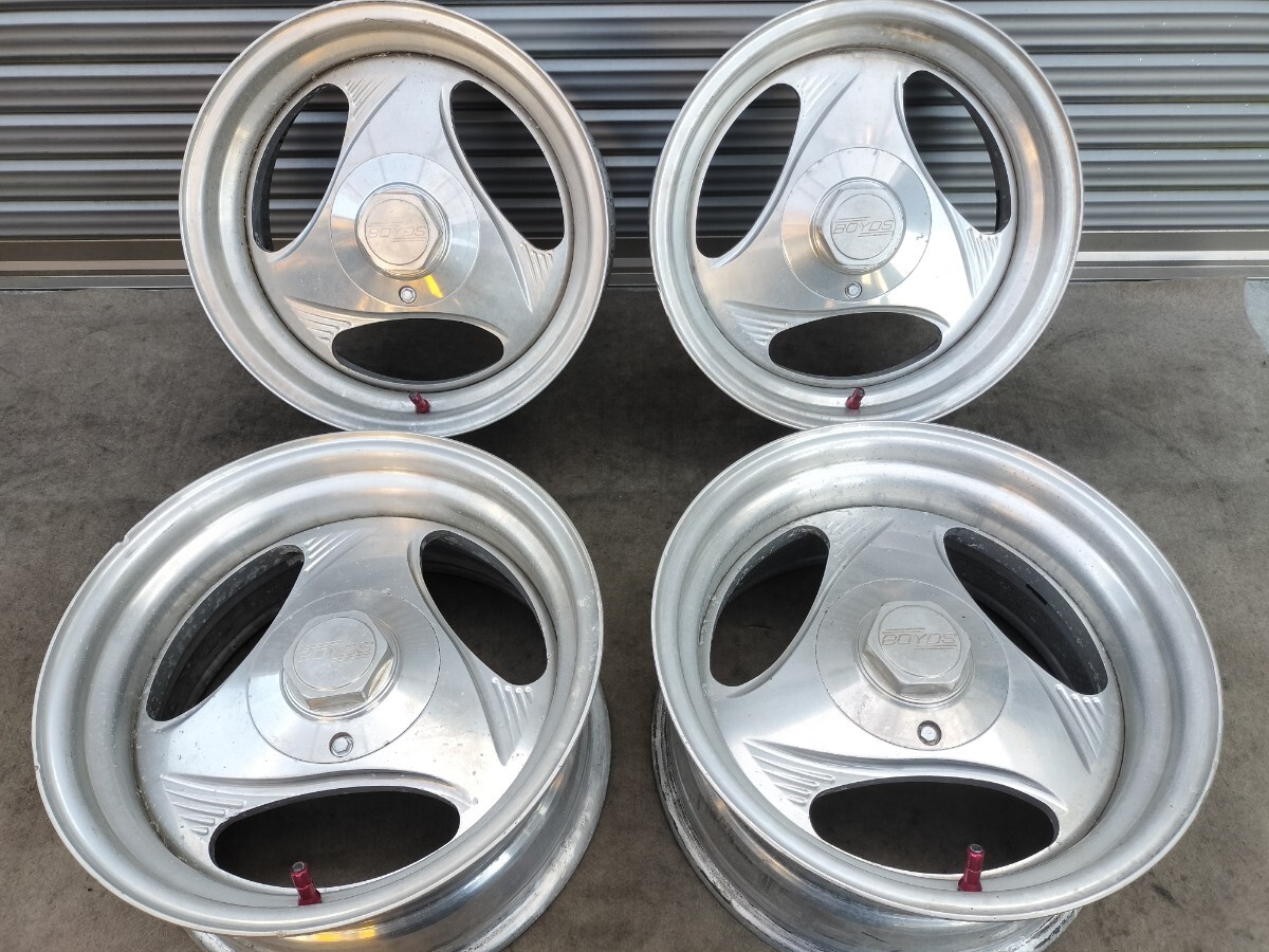 BOYDS 16インチ 16×7J/8J 5H PCD120.65?/127 +8/+5 ハブ径78mm★ボイド 中古アルミホイール４本セット センターキャップ付 深リム_画像1