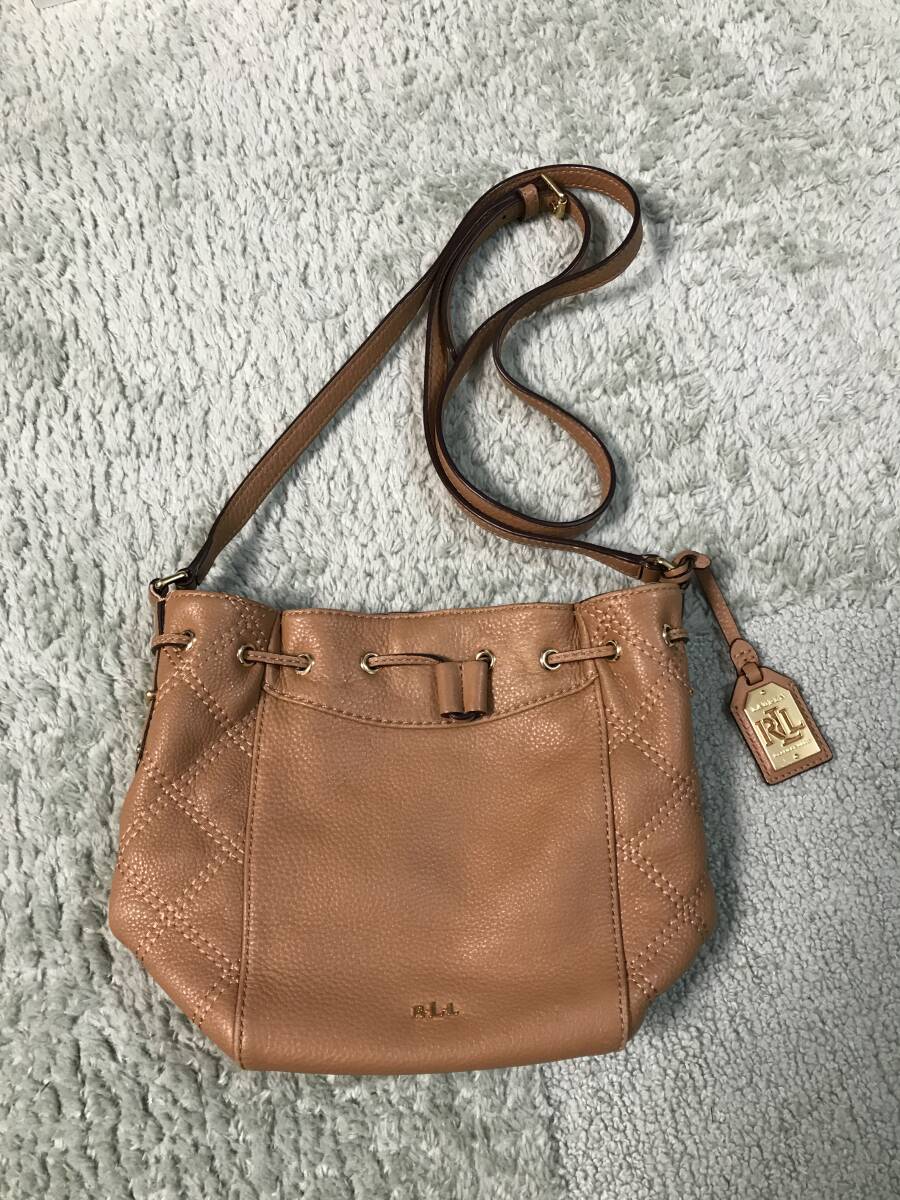 美品★Ralph Laurenラルフローレン　レザーショルダーバッグ　ブラウンベージュ_画像1