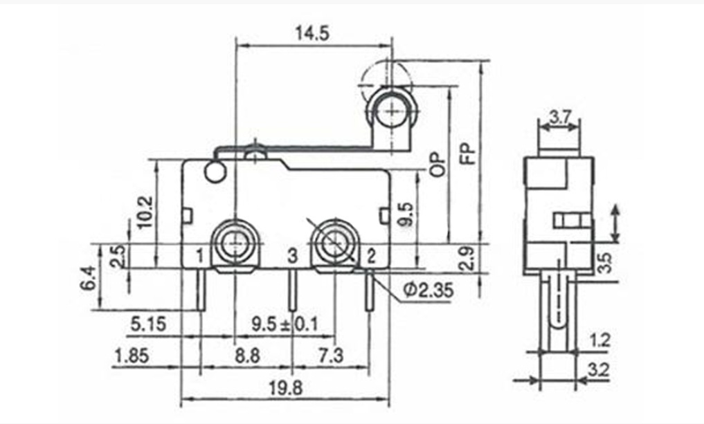 マイクロスイッチ リミットスイッチ スナップアクション ローラーレバータイプ 3Dプリンタ等 2個セット_画像4