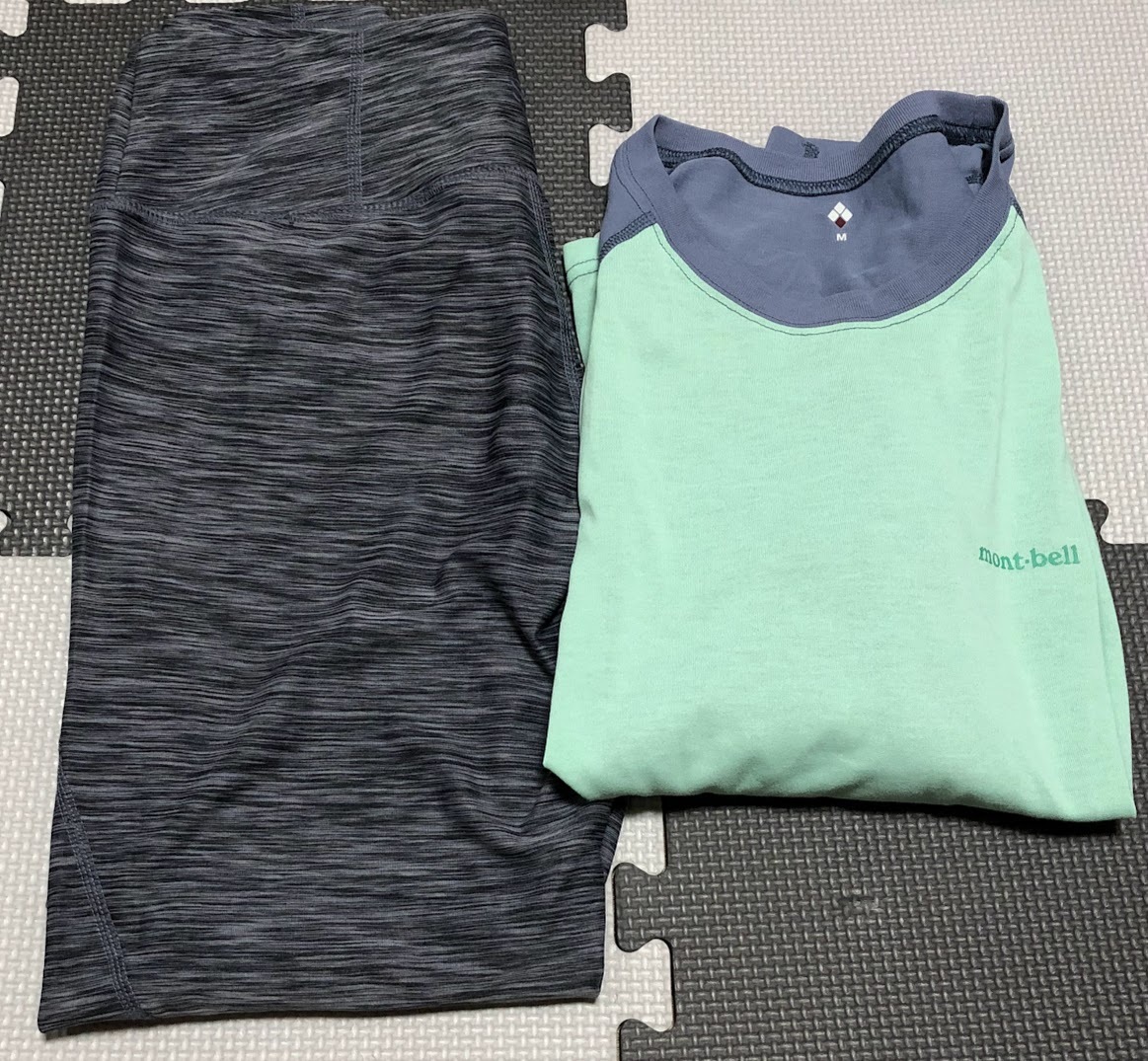 mont-bell モンベル 長袖 Tシャツ Mサイズ & H&M SPORT レギンス スパッツ Mサイズ セット_画像1