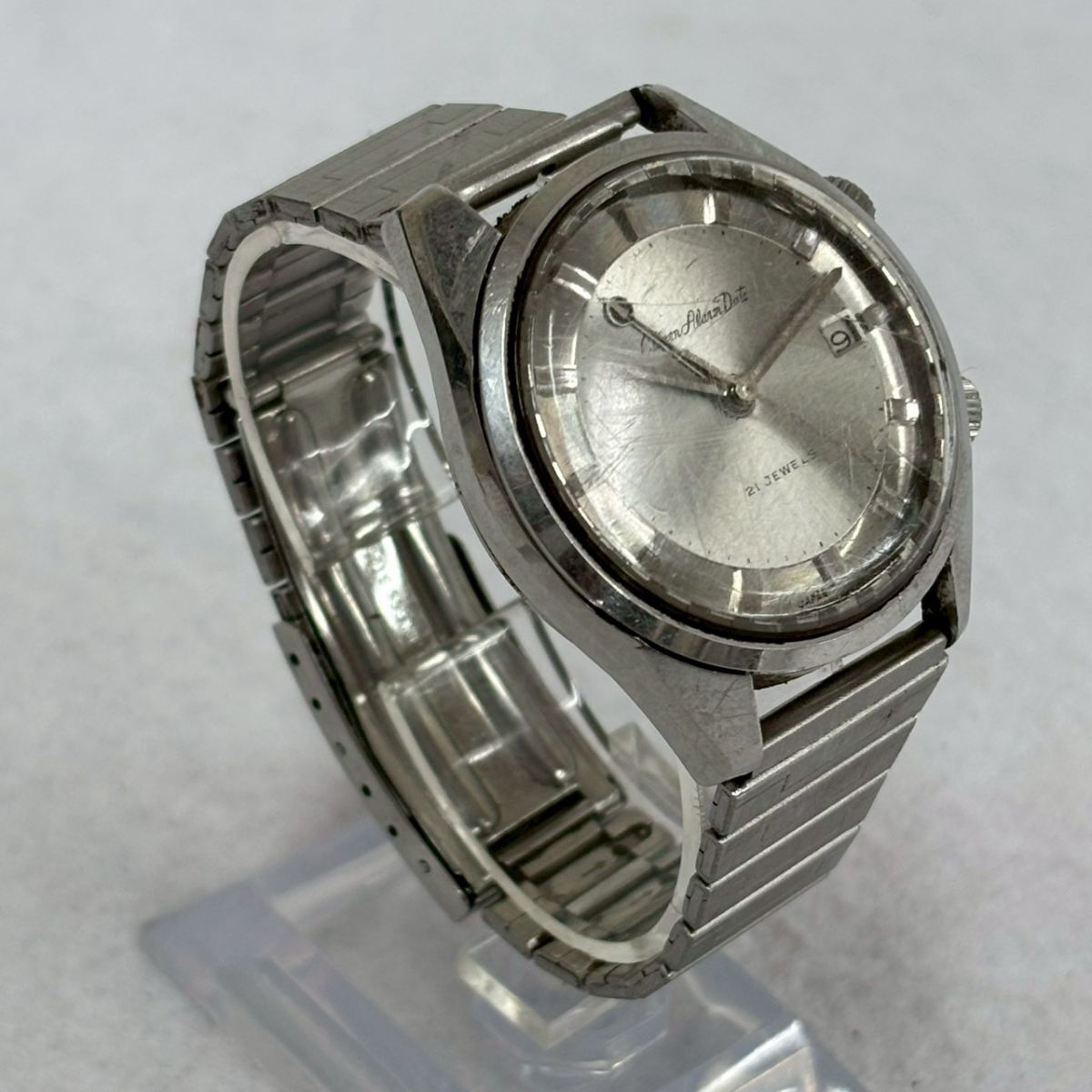 H441-D1-2214◎CITIZEN シチズン ALARMDATE アラームデイト 4-310063 Y 手巻き 21石 デイト シルバー文字盤 メンズ 腕時計 稼動 OA_画像4