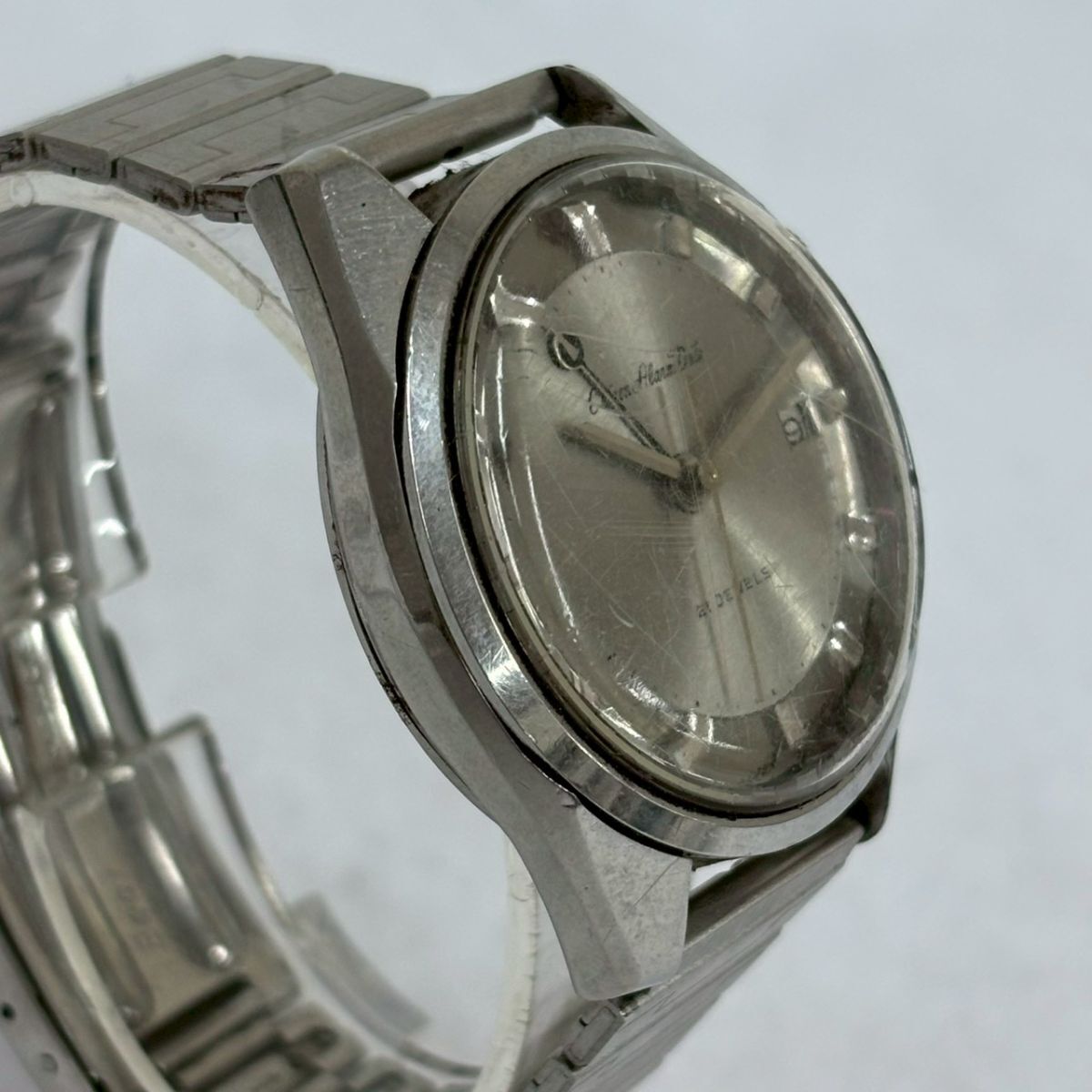 H441-D1-2214◎CITIZEN シチズン ALARMDATE アラームデイト 4-310063 Y 手巻き 21石 デイト シルバー文字盤 メンズ 腕時計 稼動 OA_画像5