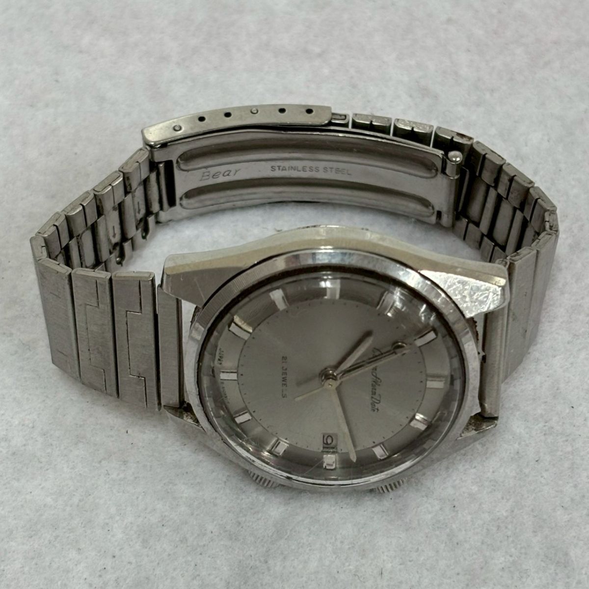 H441-D1-2214◎CITIZEN シチズン ALARMDATE アラームデイト 4-310063 Y 手巻き 21石 デイト シルバー文字盤 メンズ 腕時計 稼動 OA_画像7