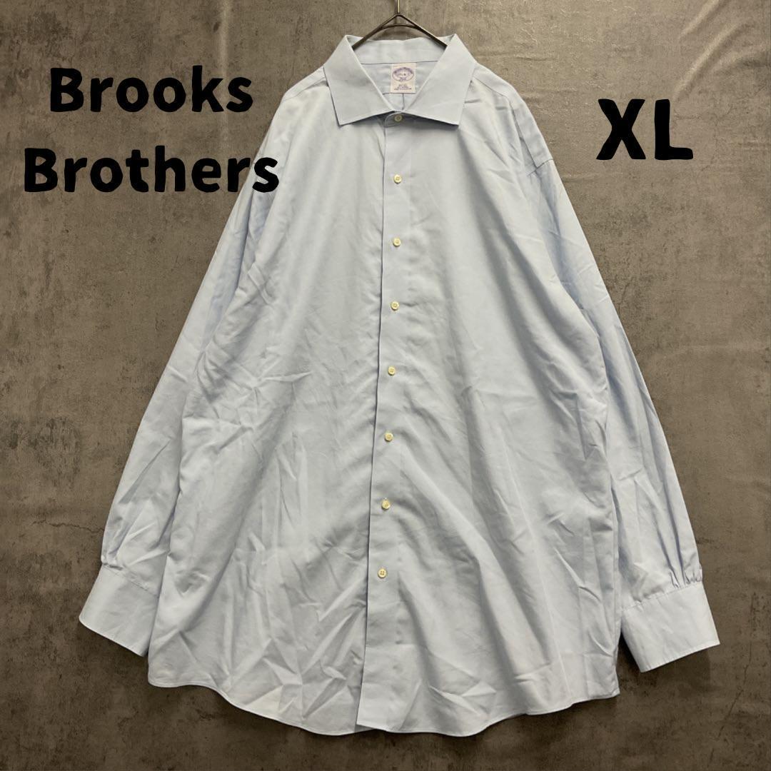 ブルックスブラザーズ ワイシャツ 水色 コットン 無地 XL相当【6155】_画像1