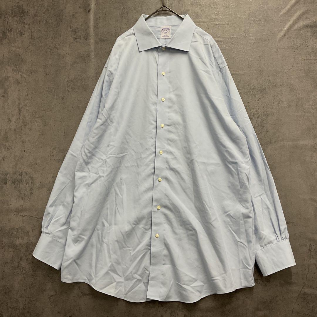 ブルックスブラザーズ ワイシャツ 水色 コットン 無地 XL相当【6155】_画像8