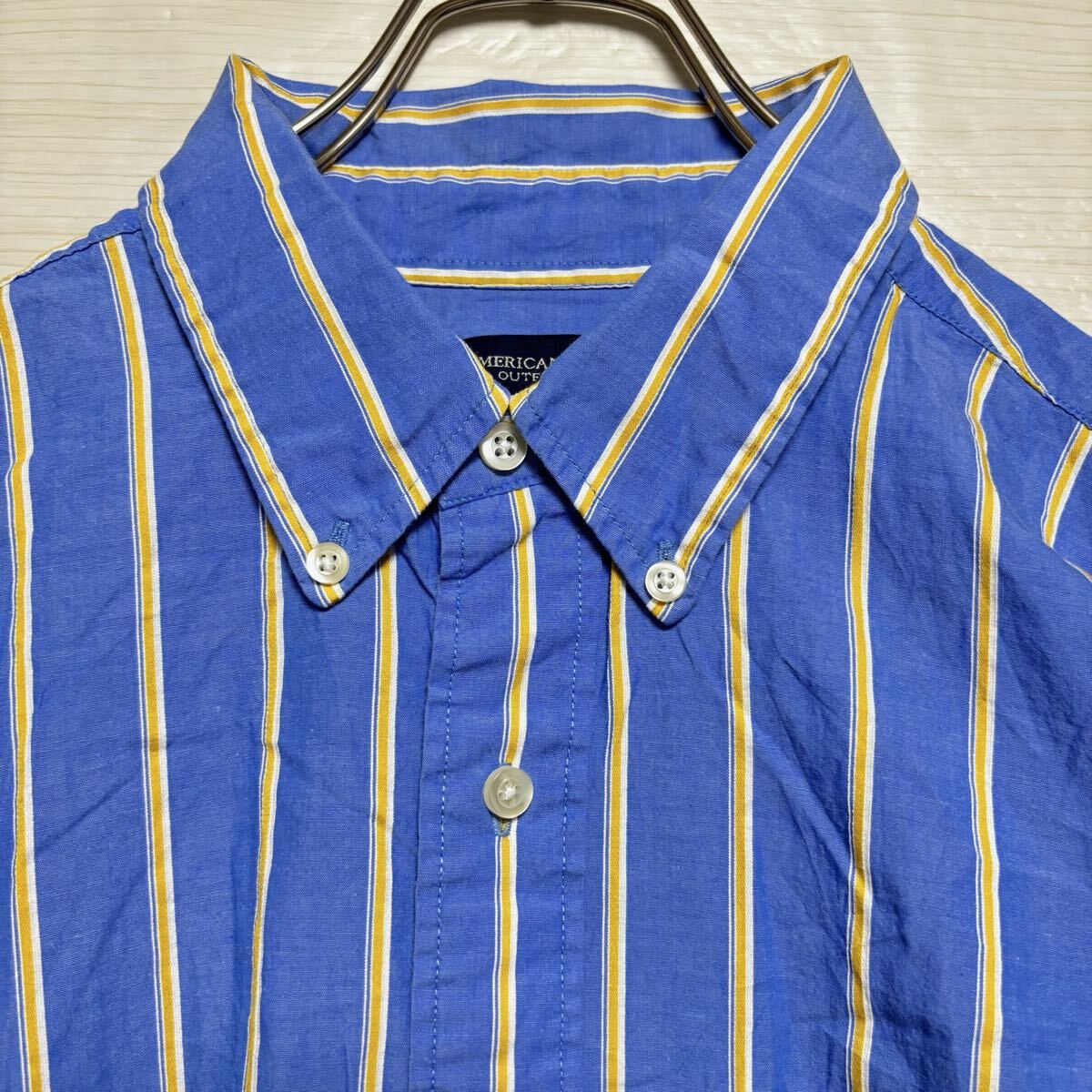 AMERICANEAGLE アメリカンイーグル 長袖シャツ ボタンダウン ストライプシャツ サイズL ブルー 青 コットン メンズ トップス (33)_画像3