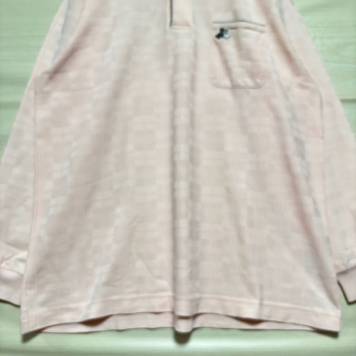 BLACK&WHITE ブラックアンドホワイト 長袖ポロシャツ 長袖シャツ 鹿の子 ワンポイント サイズLL ピンク コットン メンズ トップス （33）の画像4