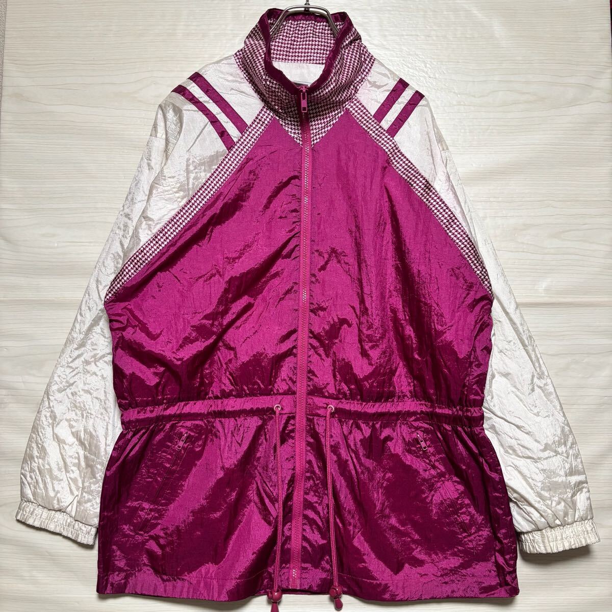 VINTAGE ヴィンテージ ナイロンジャケット ウィンドブレーカー ドローコード サイズL ピンク ポリエステル レディース トップス （35）_画像1