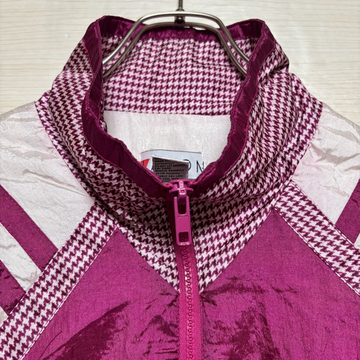 VINTAGE ヴィンテージ ナイロンジャケット ウィンドブレーカー ドローコード サイズL ピンク ポリエステル レディース トップス （35）_画像3