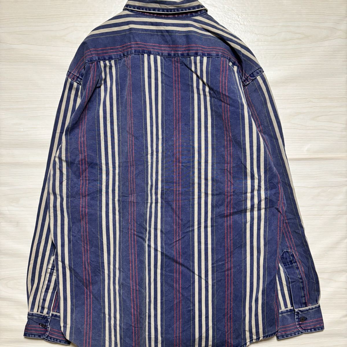 AMERICANEAGLE アメリカンイーグル 長袖シャツ レギュラーカラー ストライプシャツ サイズL ネイビー 紺色 メンズ トップス (35)_画像2