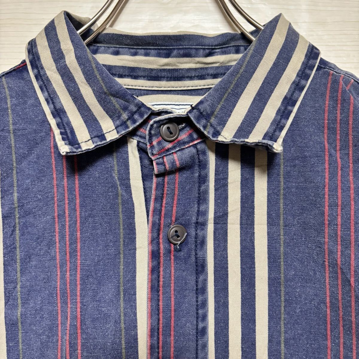 AMERICANEAGLE アメリカンイーグル 長袖シャツ レギュラーカラー ストライプシャツ サイズL ネイビー 紺色 メンズ トップス (35)_画像3