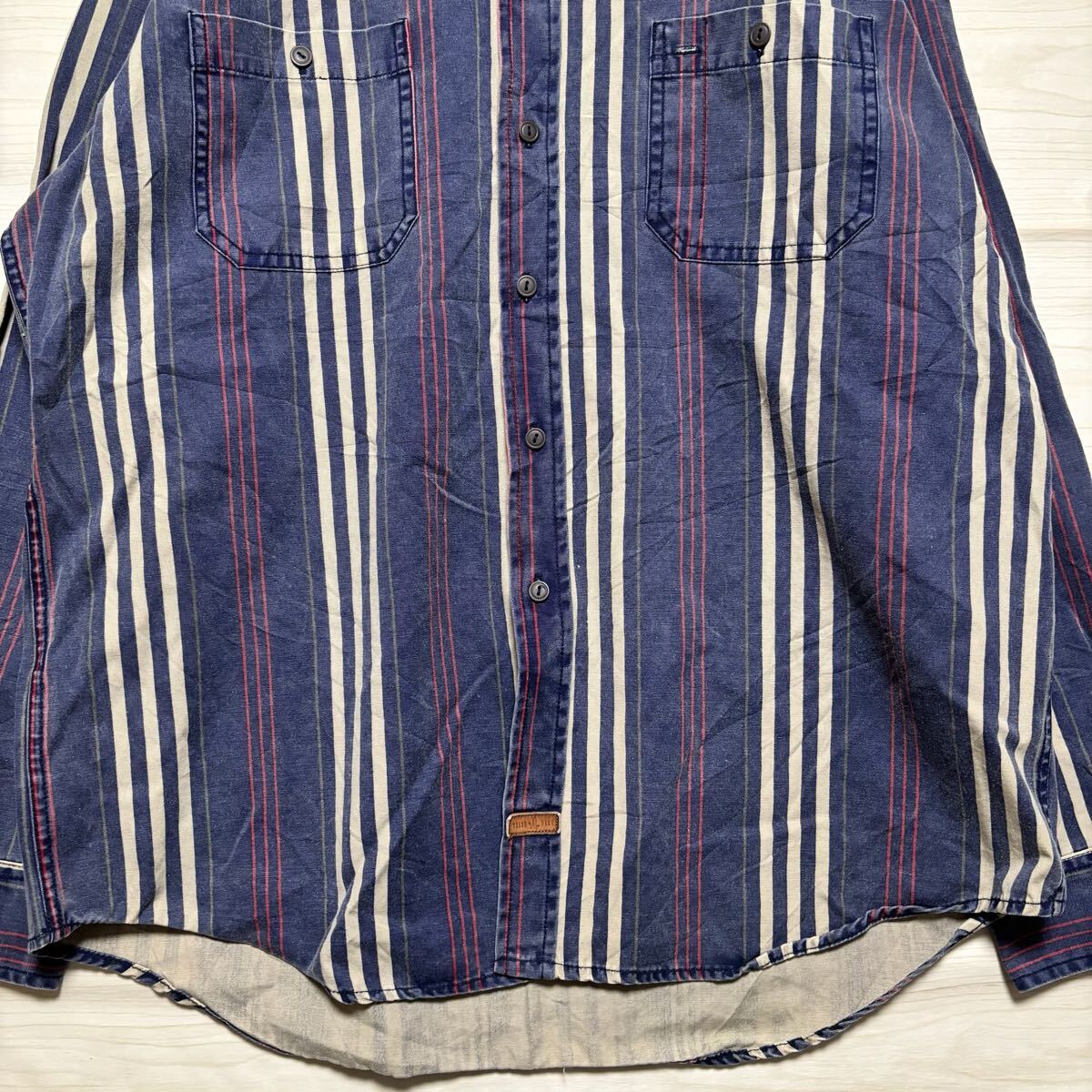 AMERICANEAGLE アメリカンイーグル 長袖シャツ レギュラーカラー ストライプシャツ サイズL ネイビー 紺色 メンズ トップス (35)_画像4