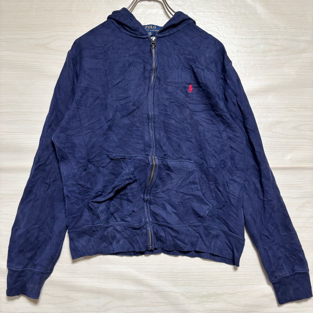 POLO RALPH LAUREN ラルフローレン ジップパーカー スウェット フーディー サイズL(レディースS相当) 紺色 コットン キッズ トップス（36）_画像1