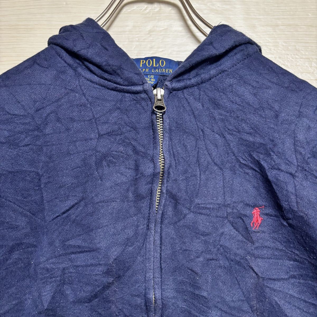 POLO RALPH LAUREN ラルフローレン ジップパーカー スウェット フーディー サイズL(レディースS相当) 紺色 コットン キッズ トップス（36）_画像3