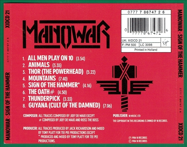 《SIGN OF THE HAMMER》(1984-1993)【1CD】∥MANOWAR∥≡_画像2