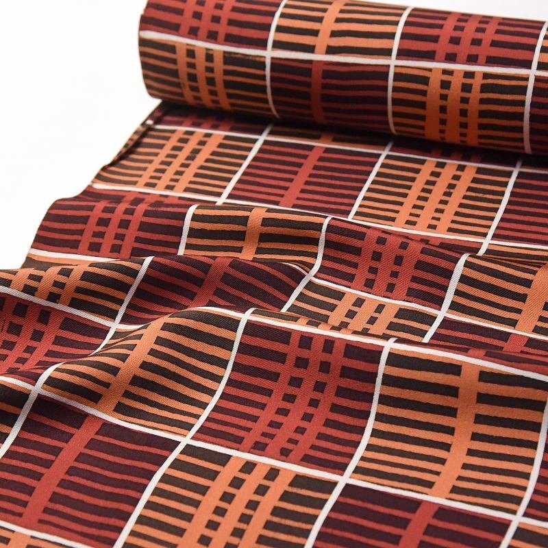 【ほりだし堂】 和装コート 変わり格子 暖色系 正絹 反物 道中着、道行コート 10ｍ 生地 10/16～10/23の画像2