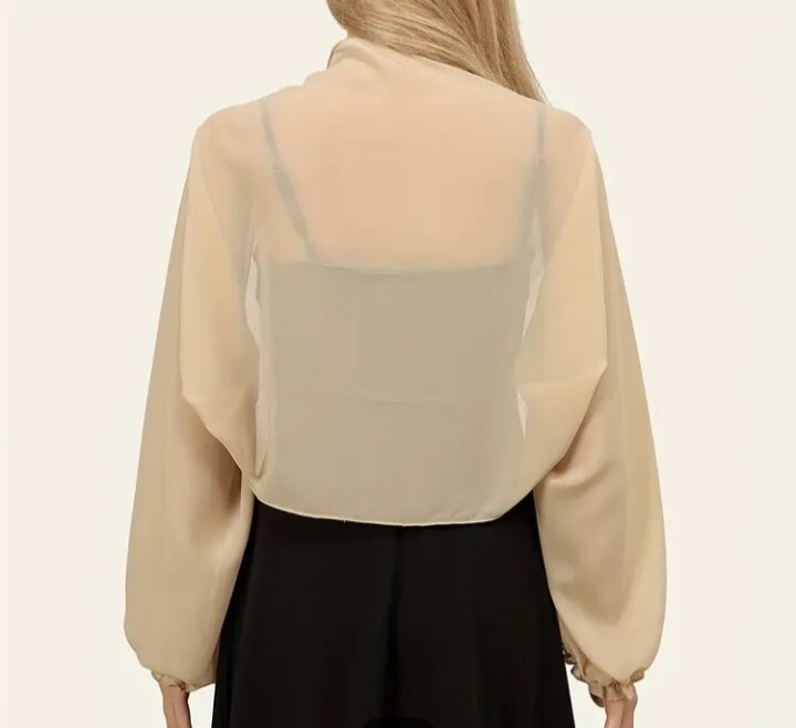 新品シフォン長袖マントールショールストールドレスボレロカーディガン羽織結婚式パーティーフォーマル日焼け止めブラック黒_画像2