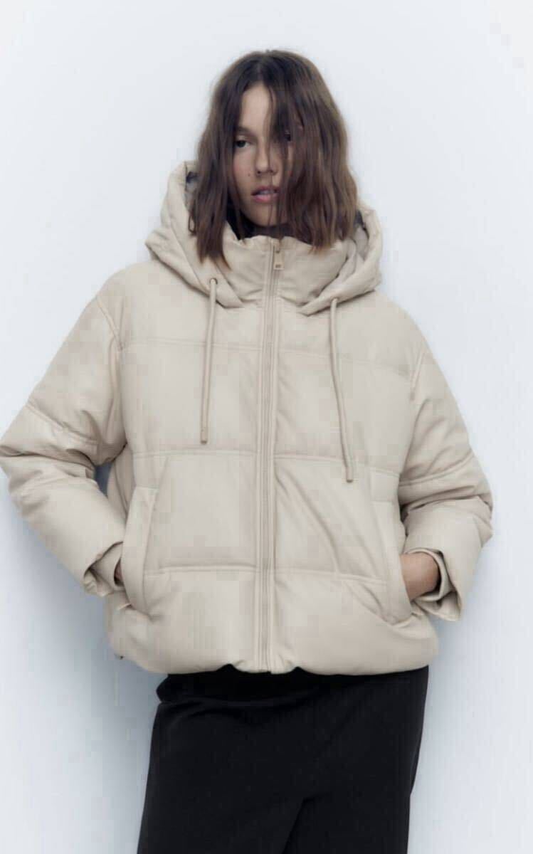ZARA ショートフェイクレザーパフジャケット Lサイズ エクリュ ザラ レディース アウター_画像1