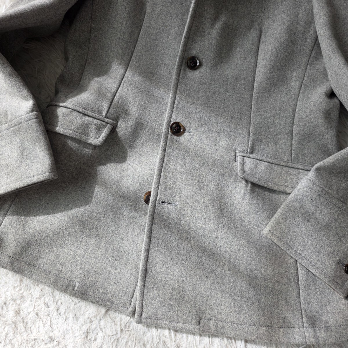 美品 高級ライン XL位●TAKEO KIKUCHI タケオキクチ ピーコート ウール 牛革ベルト メンズ アウター ジャケット コーデュロイ ストライプ 4_画像6